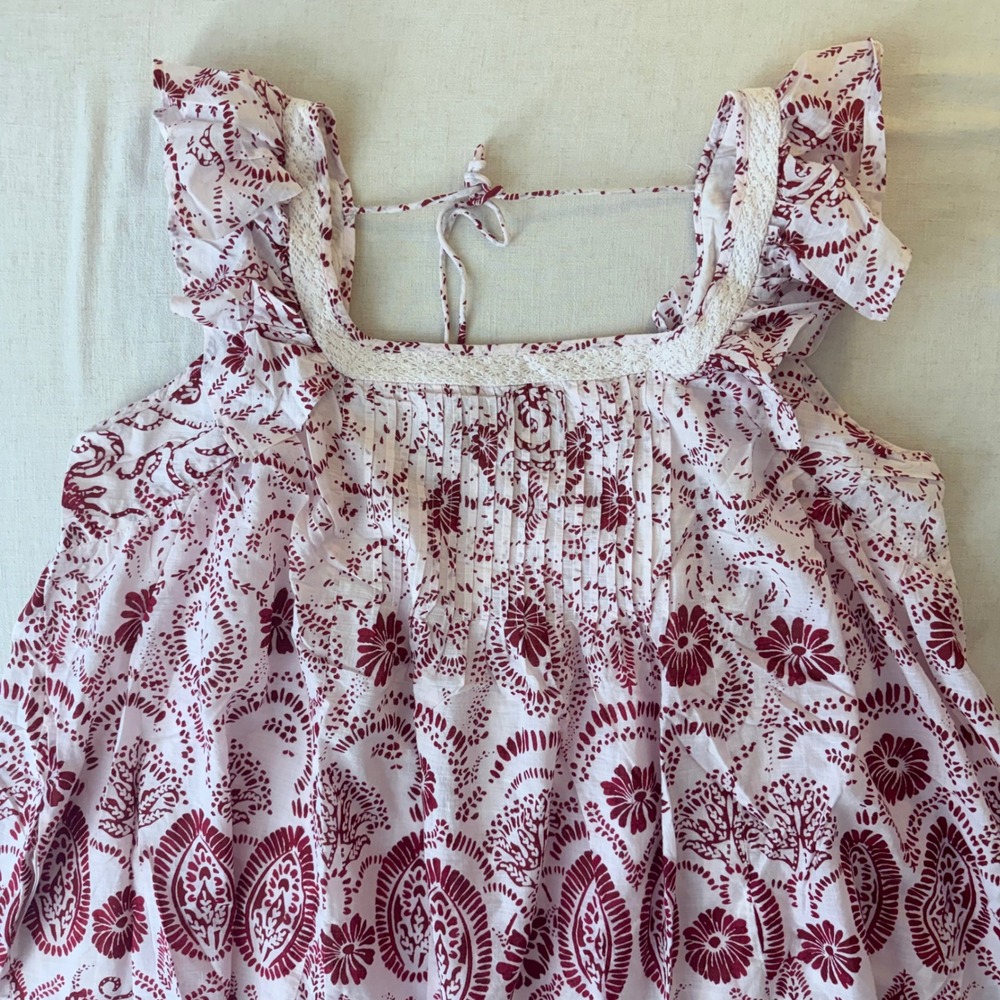 Maeve Flutter-Sleeve Babydoll Mini Dress Plus Size 3X Red Paisley Cotton Boho - Picture 7 of 12